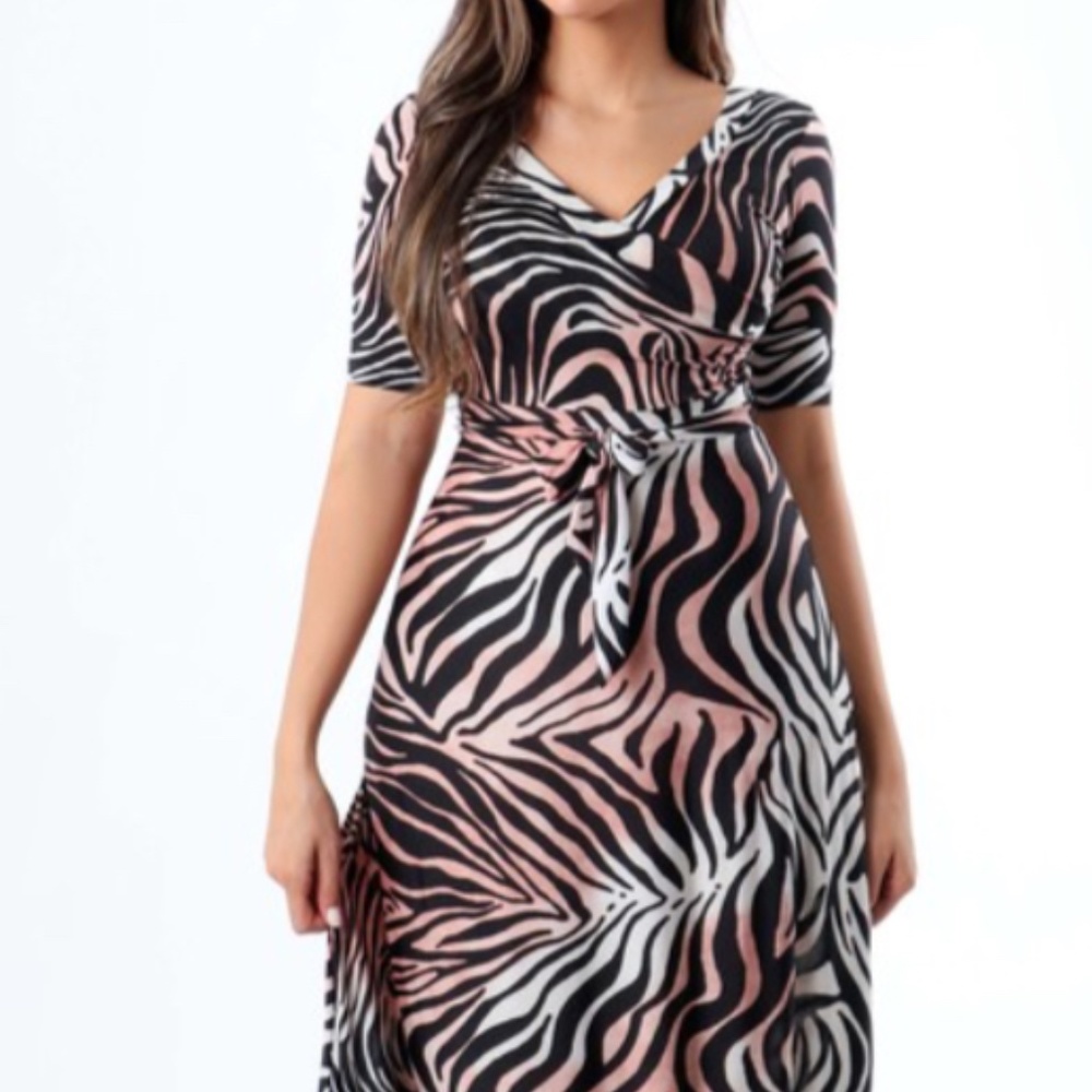 Animal print dress with front tie